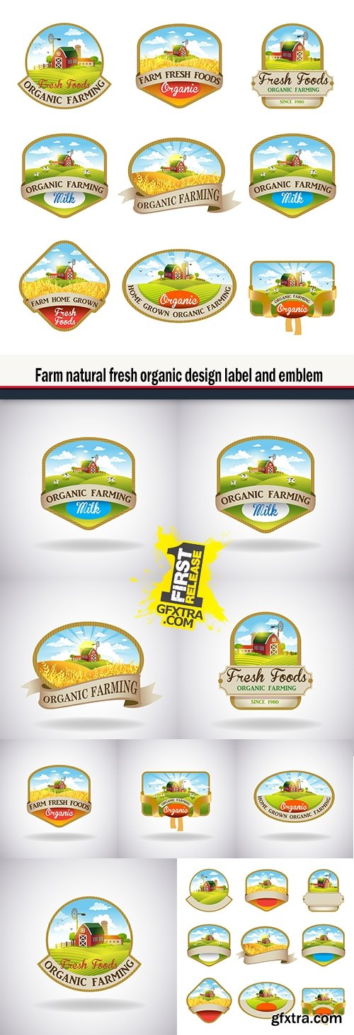 Farm natural fresh organic design label and emblem