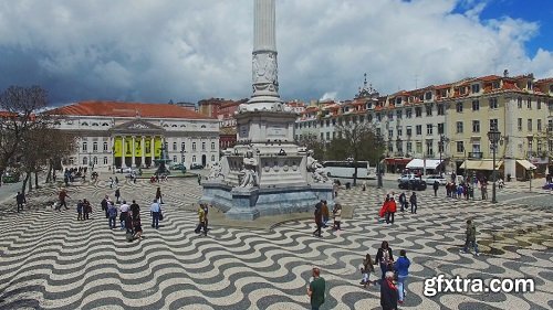 Lisbon rossio aerial shooting 4k