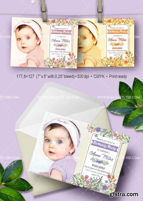 Baby Birthday Party V23 Invitation PSD Template