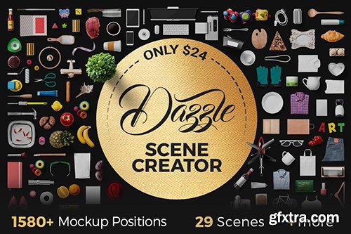 Dazzle-Mockup Scene Creator with 1500+ Mockup Positions, 30+ Ready-Made Scenes & more