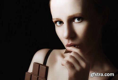 Woman eating chocolate tile sweetness 25 HQ Jpeg