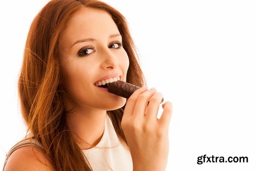 Woman eating chocolate tile sweetness 25 HQ Jpeg