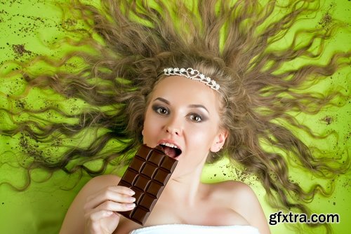 Woman eating chocolate tile sweetness 25 HQ Jpeg