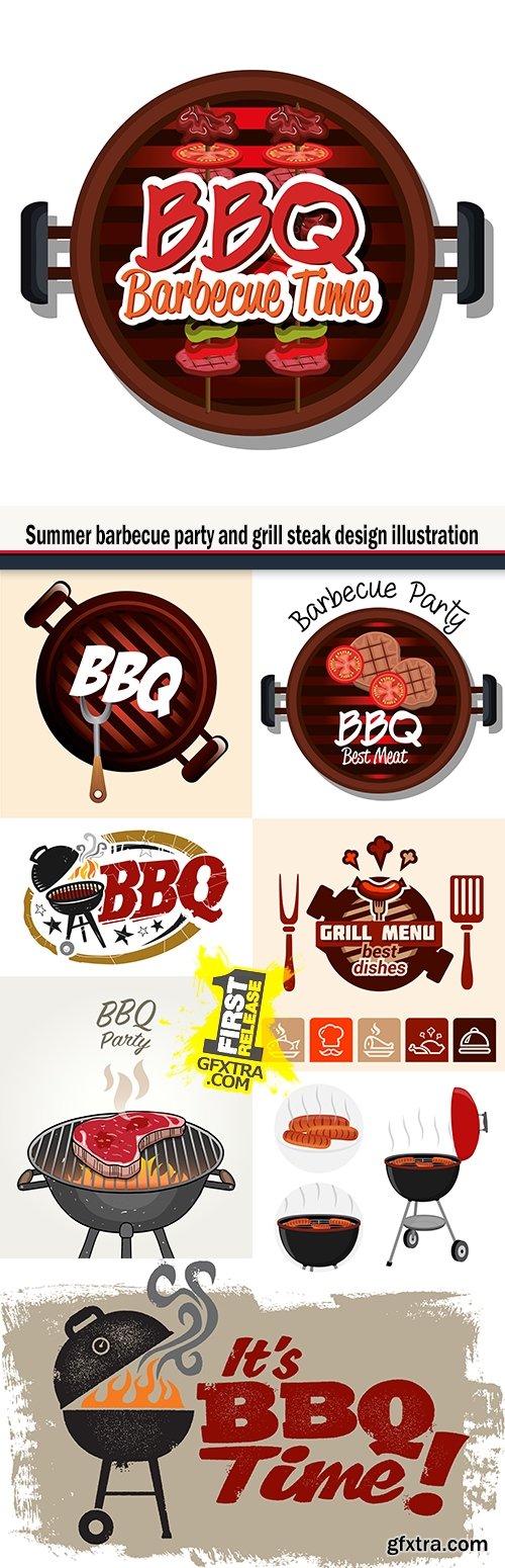 Summer barbecue party and grill steak design illustration