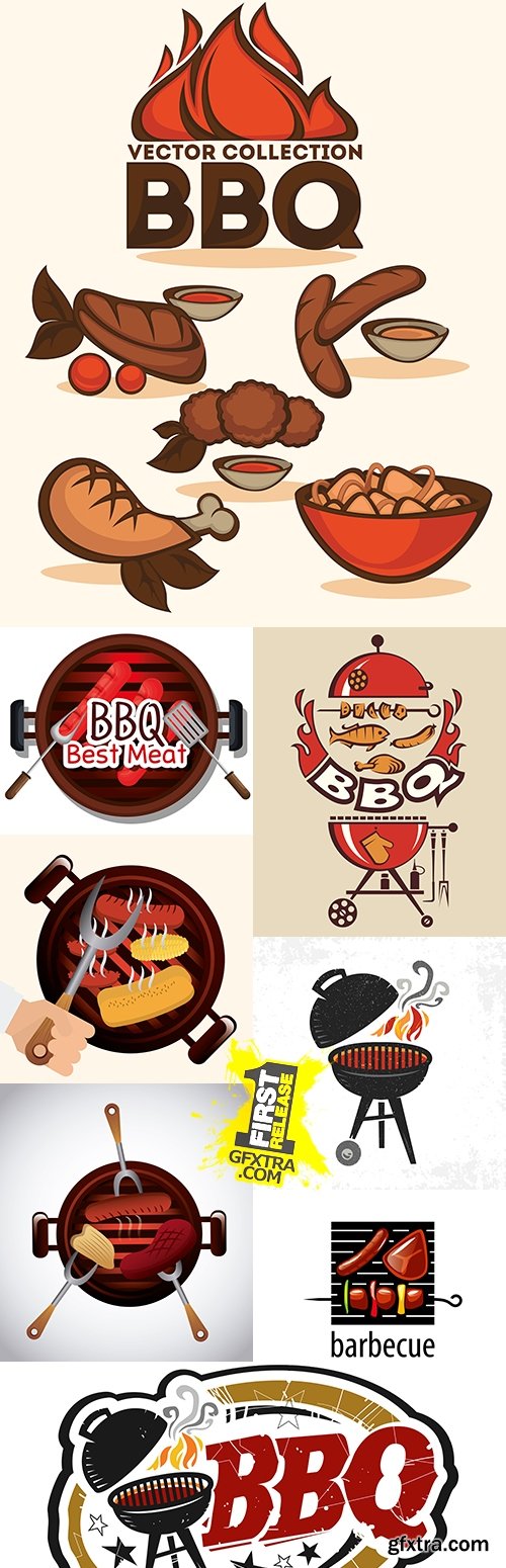 Summer barbecue party and grill steak design illustration