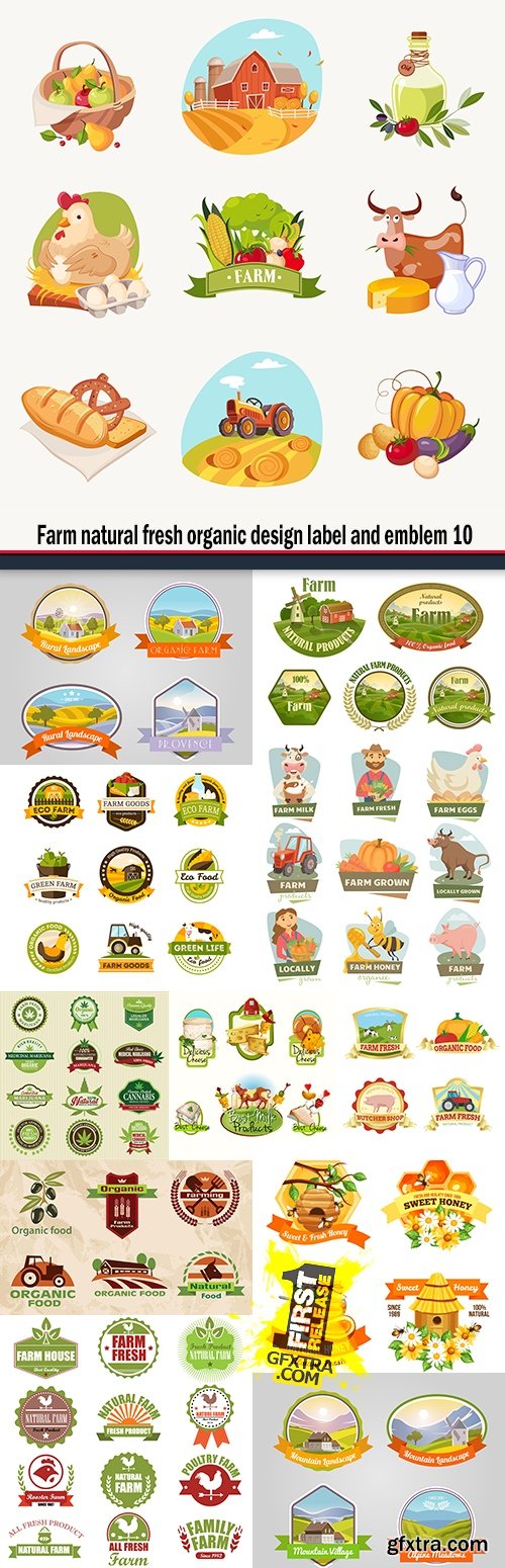 Farm natural fresh organic design label and emblem 10