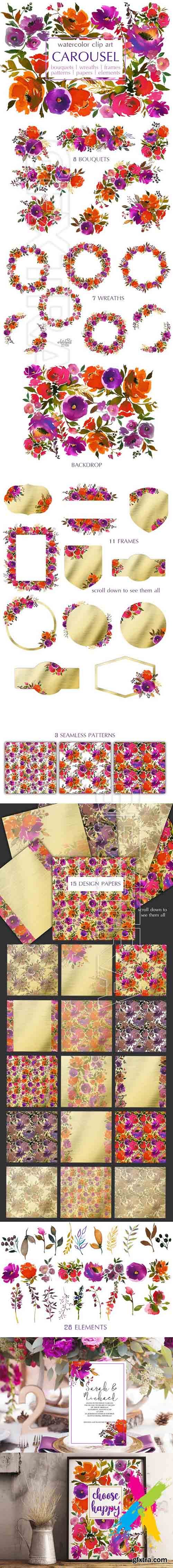 CM - Purple Orange Watercolor Flowers PNG 1694017