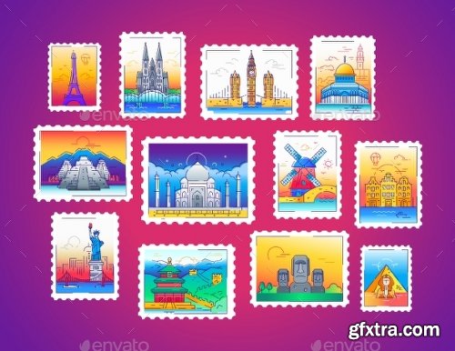 Graphicriver Stamps - Vector Line Travel Illustration 19982967