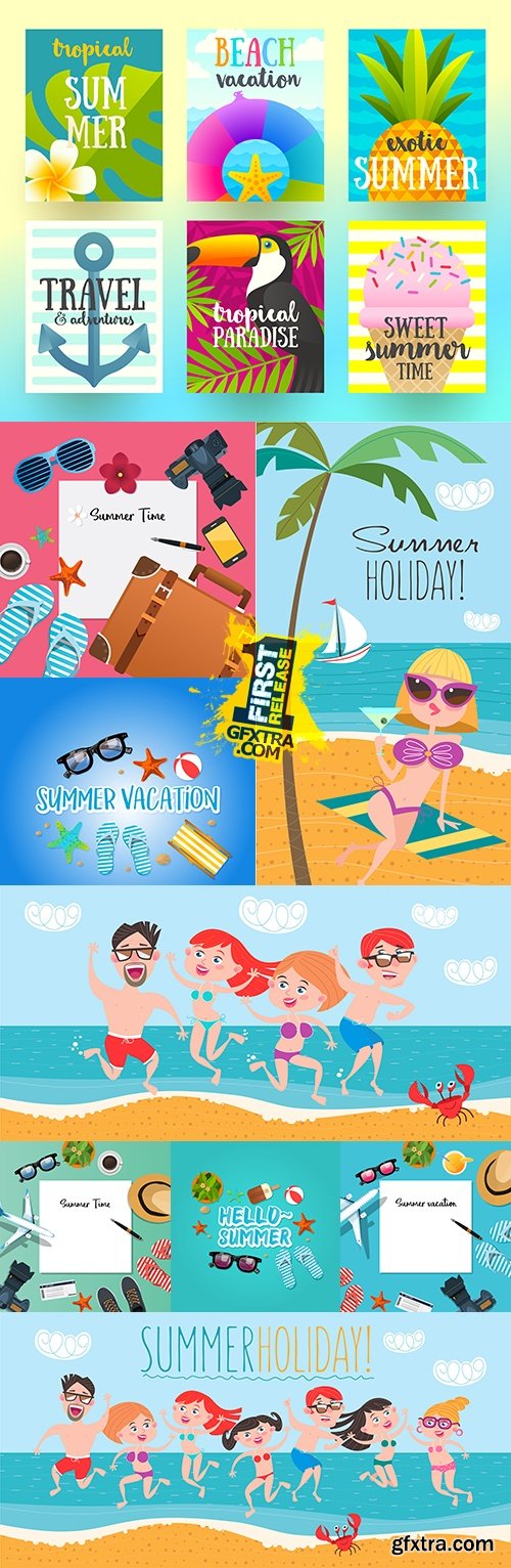 Hello summer time rest and travel sea banner design