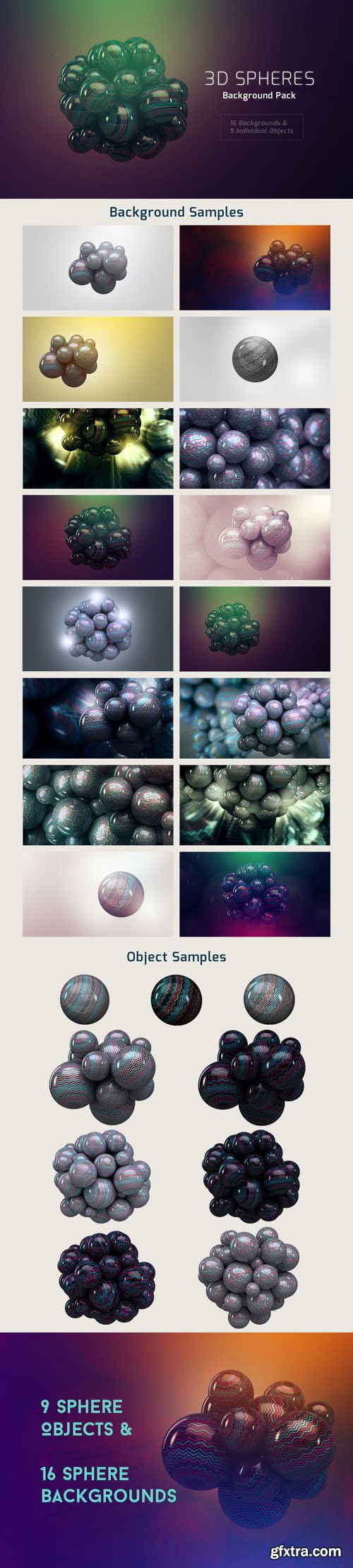 16 Sphere Backgrounds (JPG) & 9 Sphere Objects (PNG)