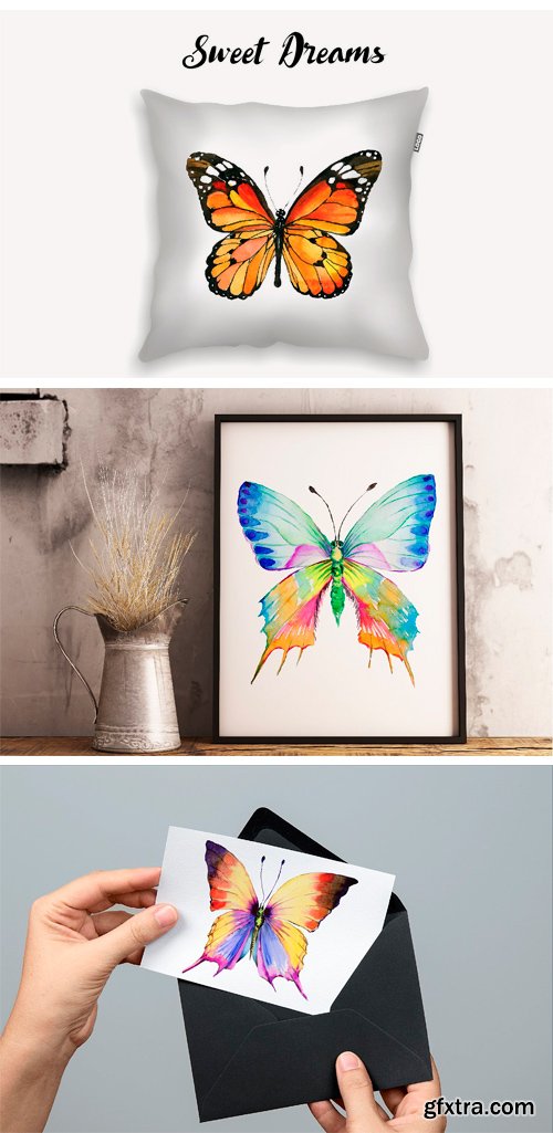 CM - Watercolor Butterflies, EPS and PNG 1616479