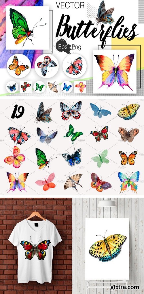 CM - Watercolor Butterflies, EPS and PNG 1616479