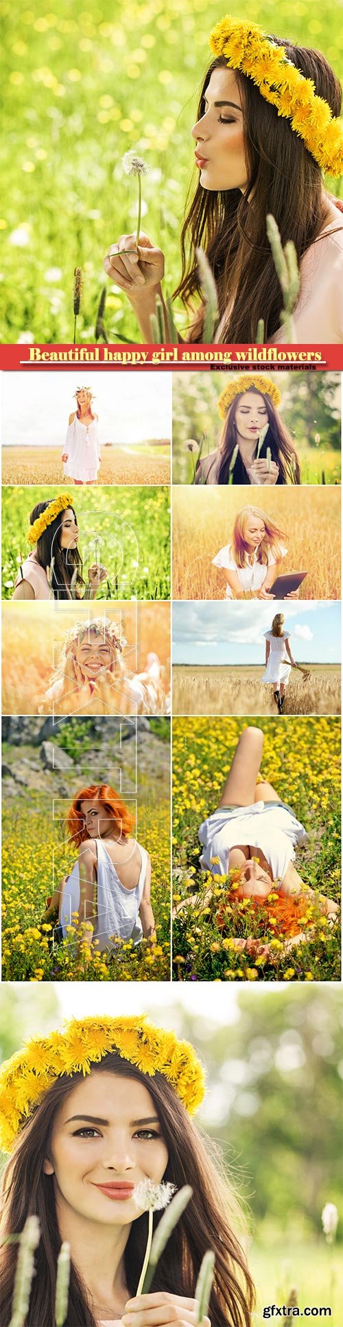 Beautiful happy girl among wildflowers