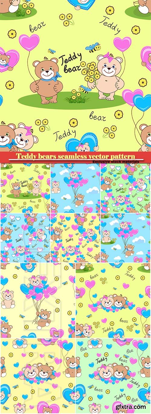 Teddy bears seamless vector pattern