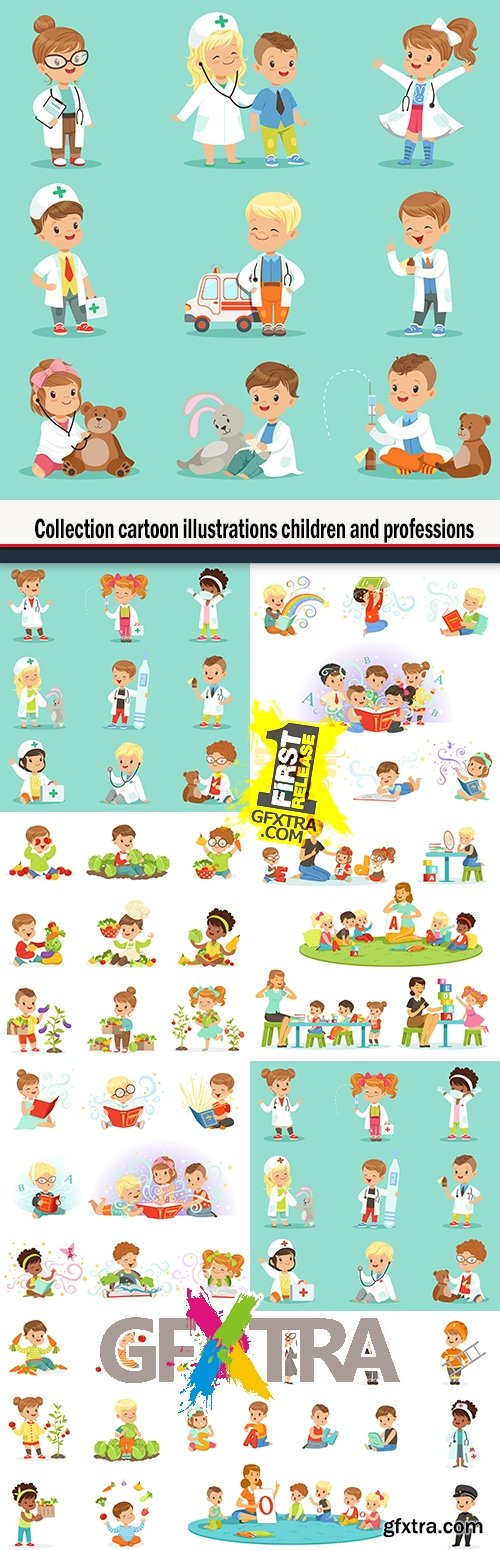 Collection cartoon illustrations children and professions