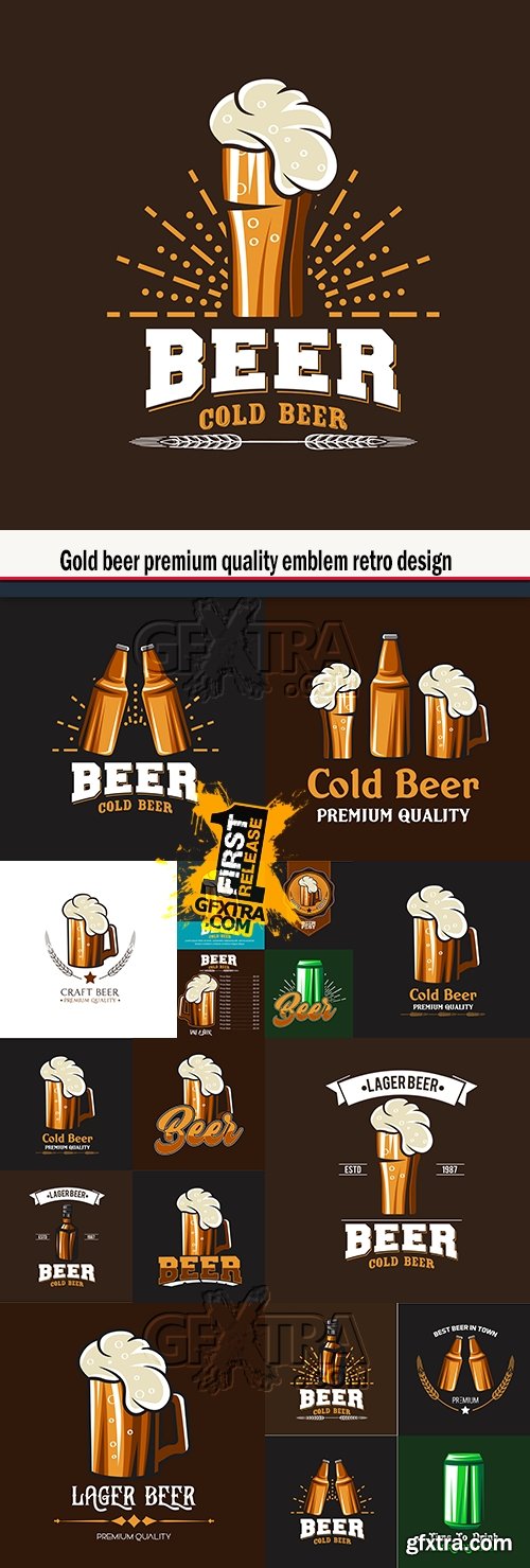 Gold beer premium quality emblem retro design