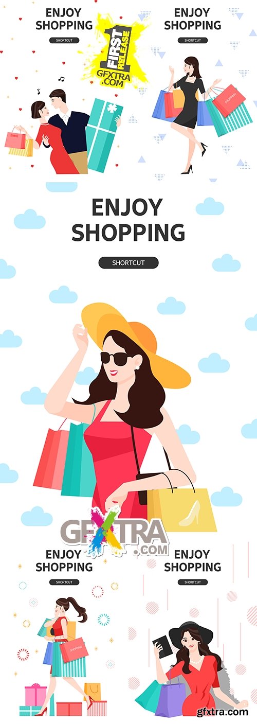 Happy people enjoy shopping vector illustration