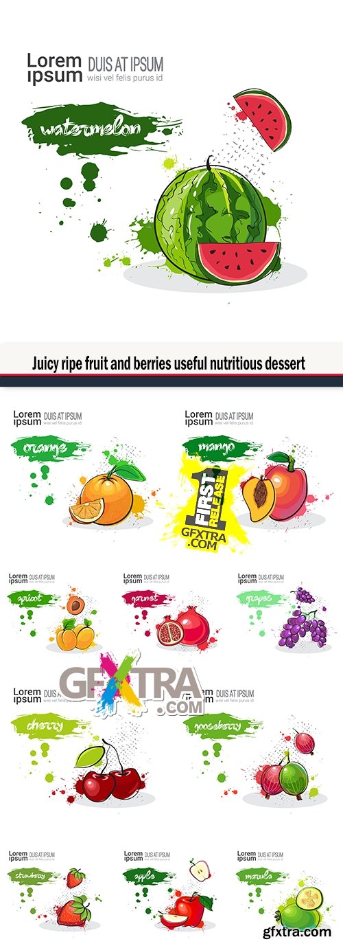 Juicy ripe fruit and berries useful nutritious dessert