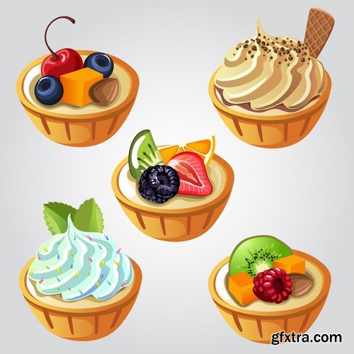 Sweetness cake pizza sushi set icon 14 EPS