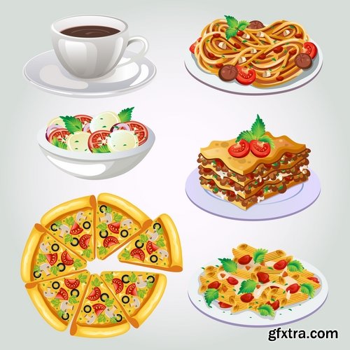 Sweetness cake pizza sushi set icon 14 EPS