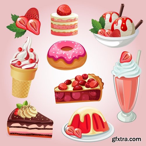 Sweetness cake pizza sushi set icon 14 EPS