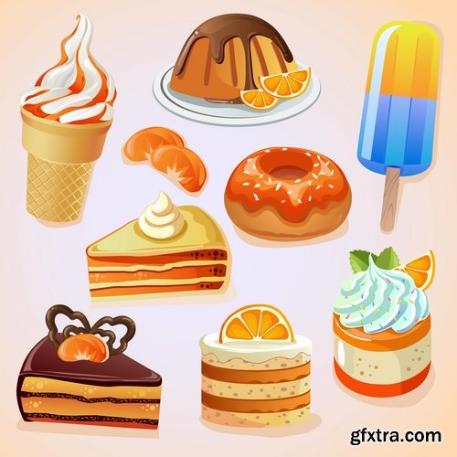 Sweetness cake pizza sushi set icon 14 EPS