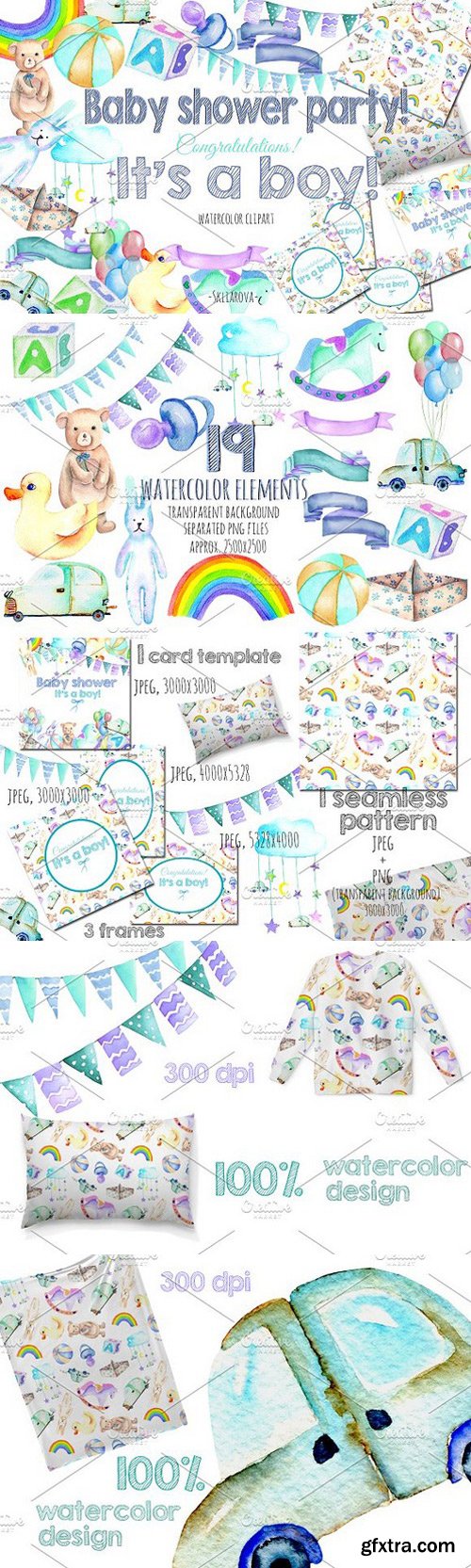 CM - It\'s a Boy! watercolor clipart 1636593