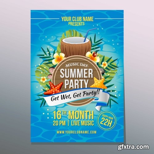 Summer flyer banner invitation card holiday entertainment 11 EPS