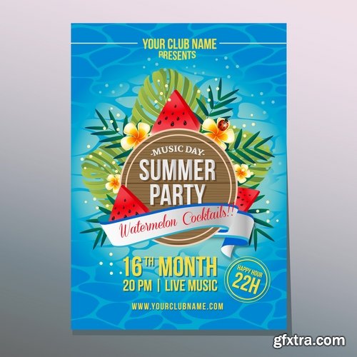 Summer flyer banner invitation card holiday entertainment 11 EPS