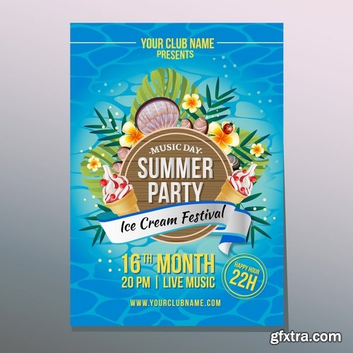 Summer flyer banner invitation card holiday entertainment 11 EPS