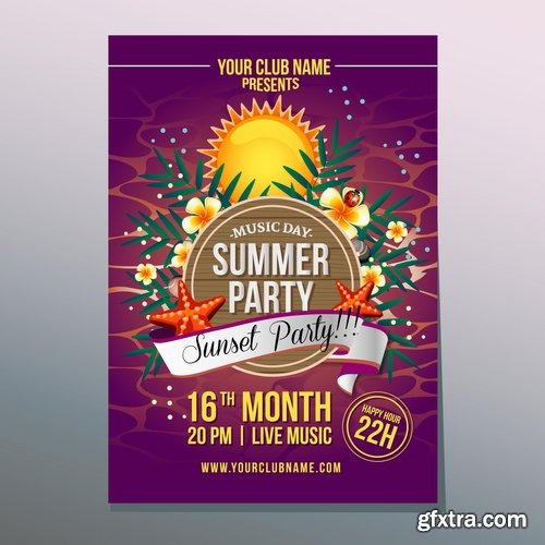 Summer flyer banner invitation card holiday entertainment 11 EPS