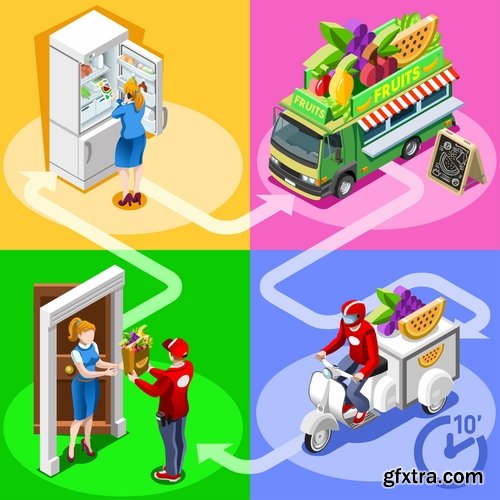 Isometric infographics food delivery service business illustration 9 EPS