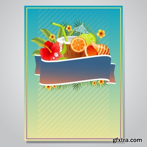 Summer flyer banner invitation card fun holiday magazine cover 7 EPS