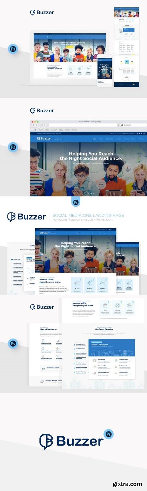 Buzzer - Social Media Landing Page PSD + HTML