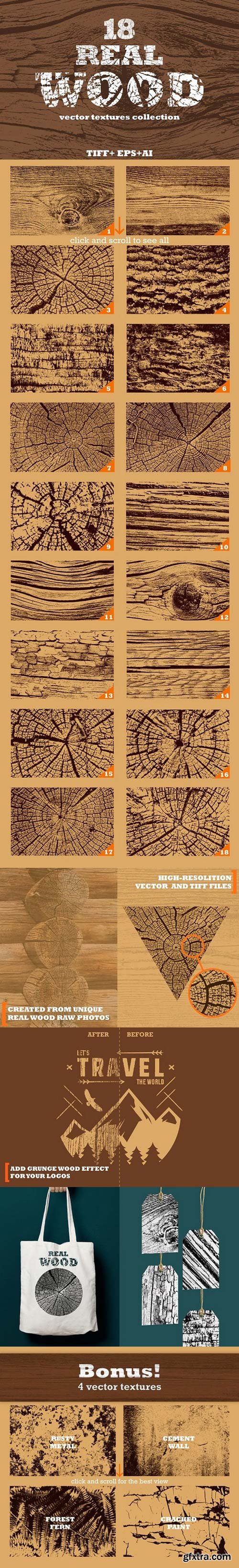 CM - 18 Real Wood Vector Textures 1645222