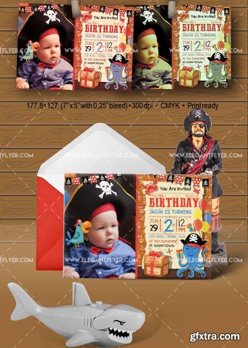 Birthday Party Pirate V7 Invitation PSD Template