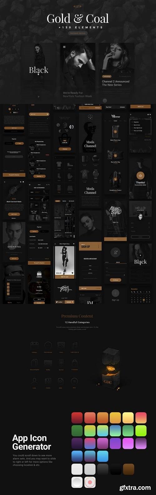 Gold & Coal - UI Kit for Mobile