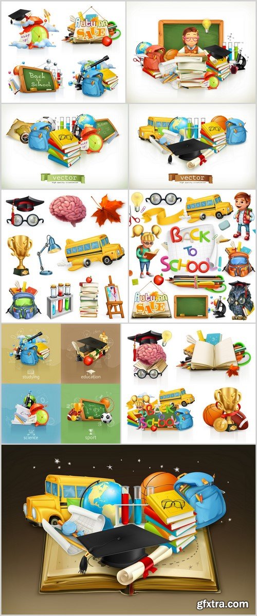 School and education, 3d vector icon set 9X EPS