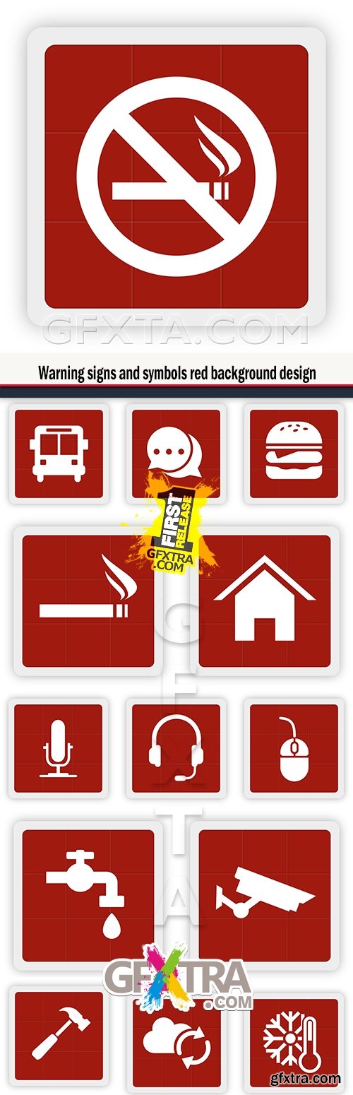 Warning signs and symbols red background design