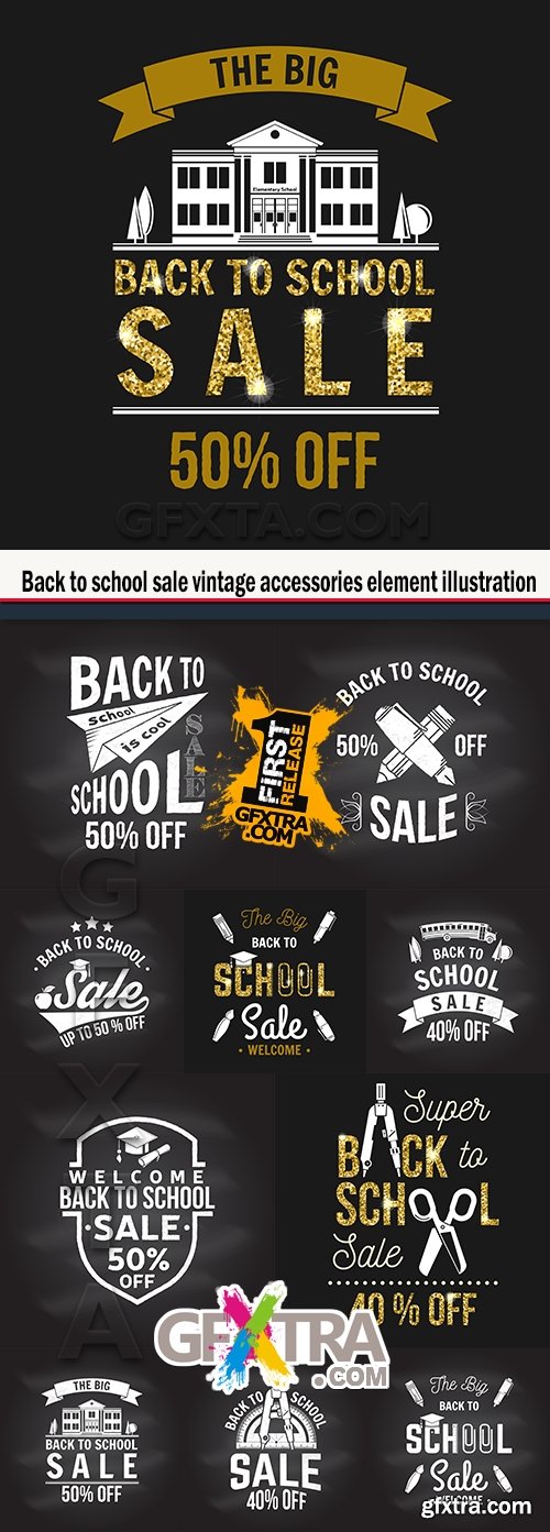 Back to school sale vintage accessories element illustration