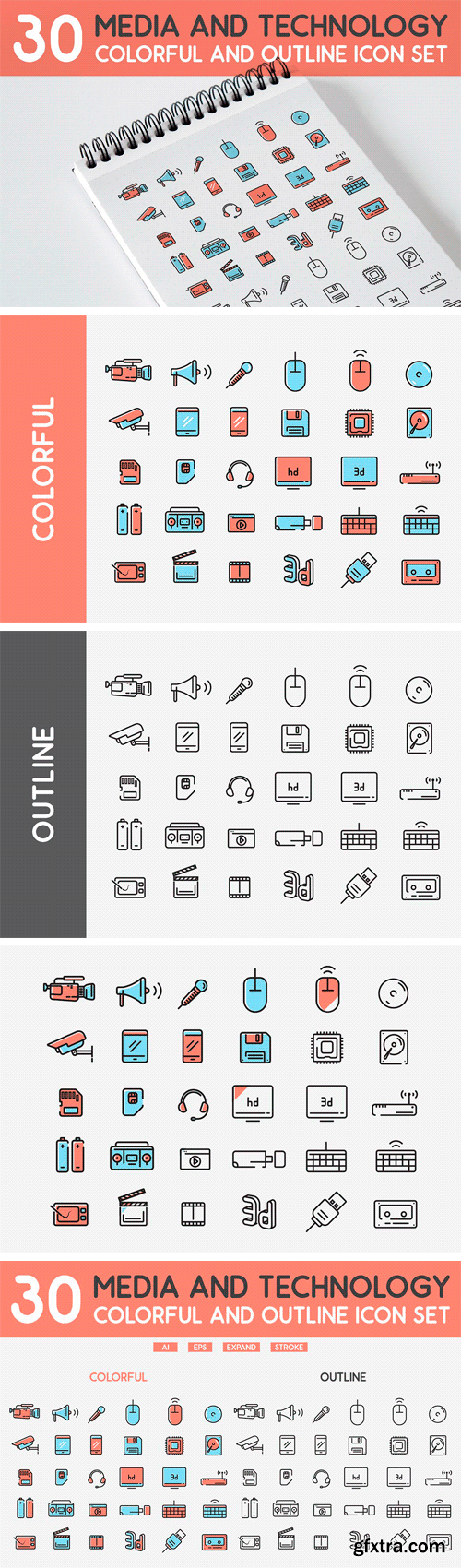 CM - 30 Media and Technology Icon Set 1695917