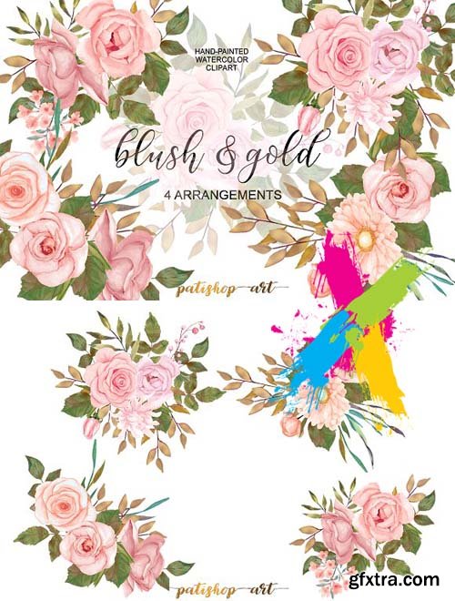 CM - Blush & Gold Rose Clip Art 1720573