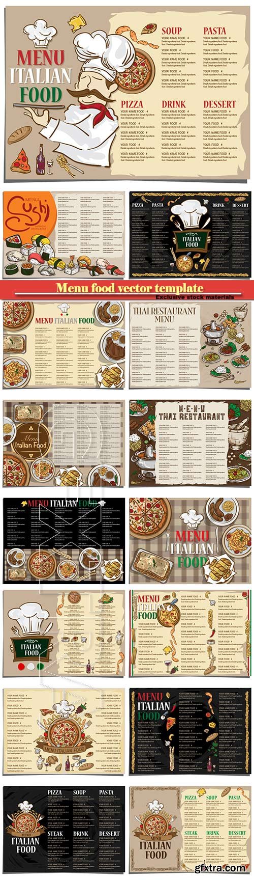 Menu sushi japanese food and italian vector food template