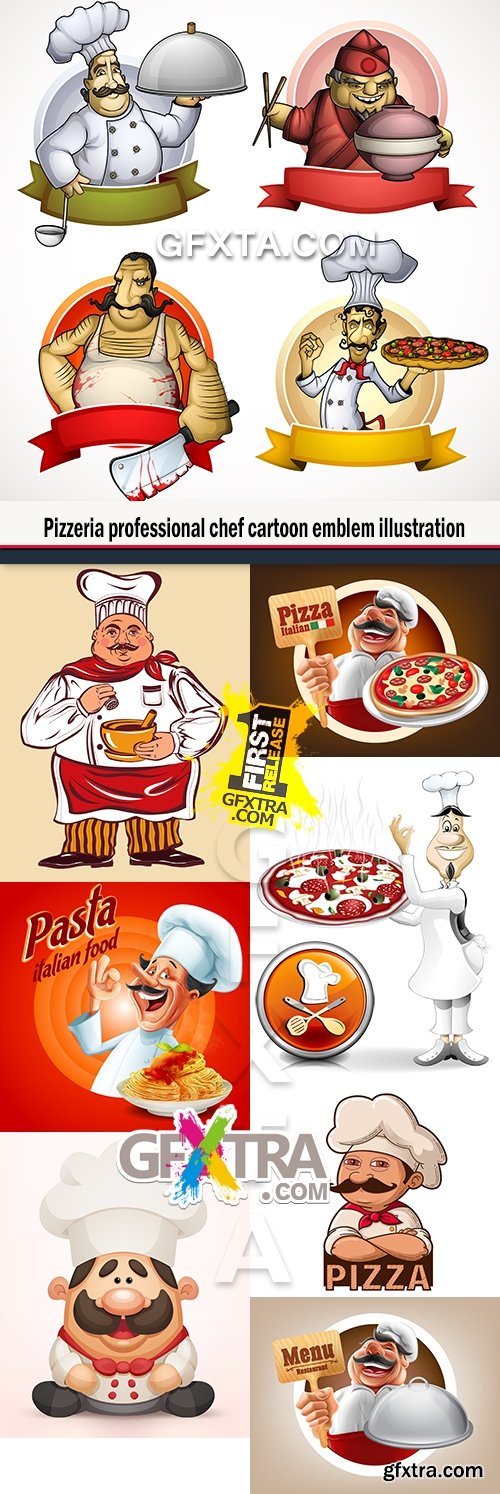 Pizzeria professional chef cartoon emblem illustration