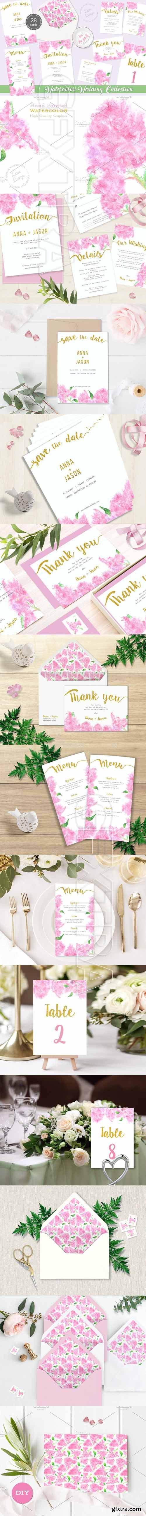 Creativemarket - Pink Lilac Watercolor Wedding Suite 1756414