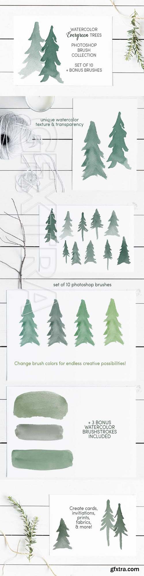 CM - Watercolor Evergreen Trees Brush Set 1755967