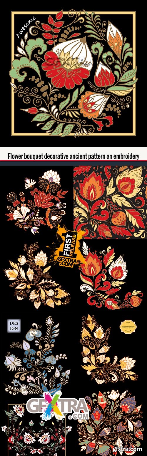 Flower bouquet decorative ancient pattern an embroidery