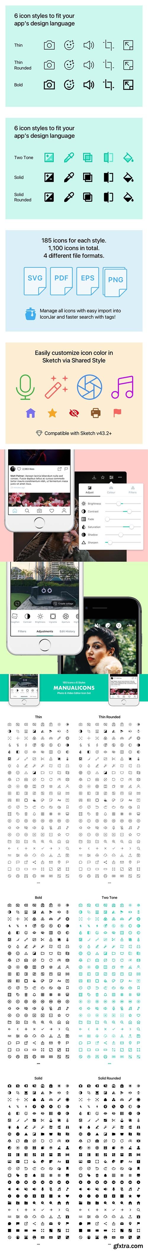 Manualicons - 185 Clean icons in 6 styles for your photo & video editor UI & more