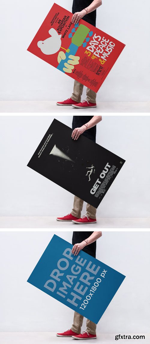 PSD Man Holding Poster PSD Mockup