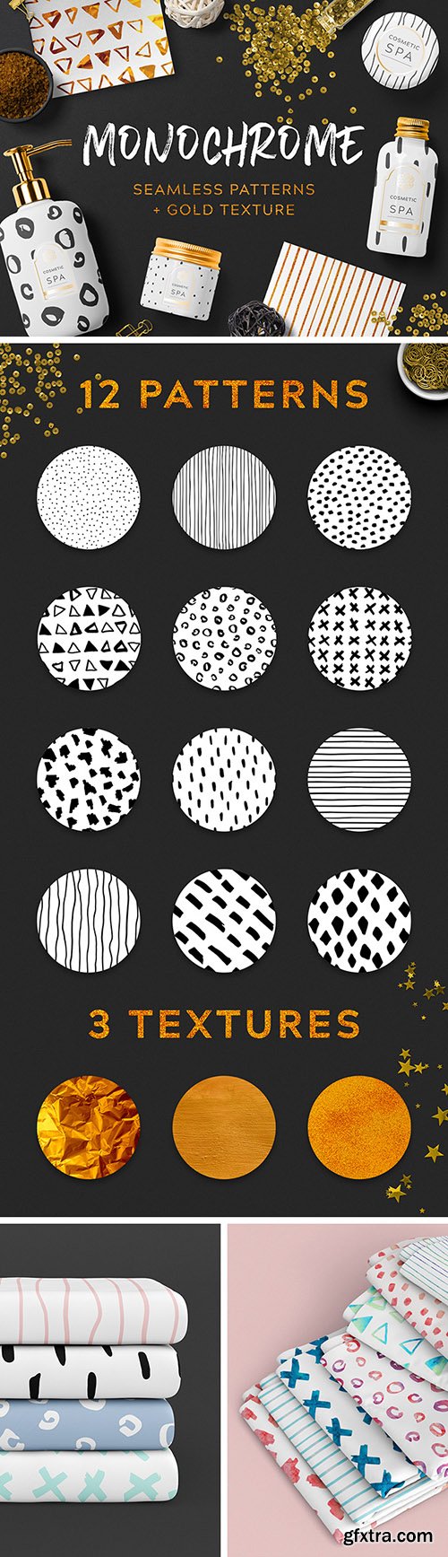 EPS, PNG, JPG Patterns - Monochrome Seamless